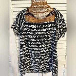 Coldwater Creek Black rippled stripe S Sleeve Pullover Top-Preowned Excellent